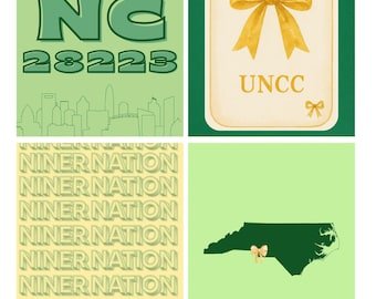 UNC Charlotte Print Set- Set of 4, College, Apartment, Dorm, Wall art, Bundle, Trendy