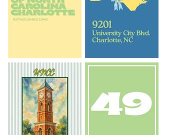 UNC Charlotte Print Set- Set of 4, College, Apartment, Dorm, Wall art, Bundle, Trendy