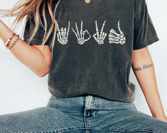 Skull Hands Halloween Shirt, Comfort Colors® Spooky Skeleton Tee