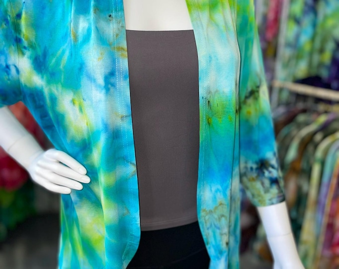 Unique Light Flowing Cardigan Turquoise Caribbean Water Blues Cover up