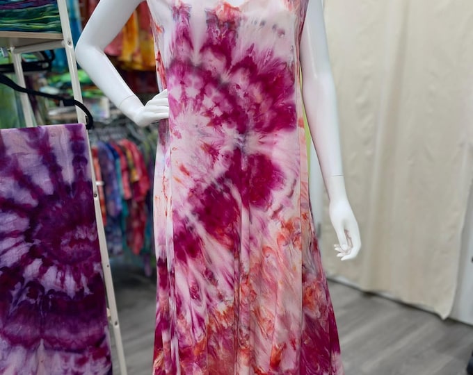 Bali Rayon Hand Dyed Summer Dress Raspberry Watermelon Tie Dye