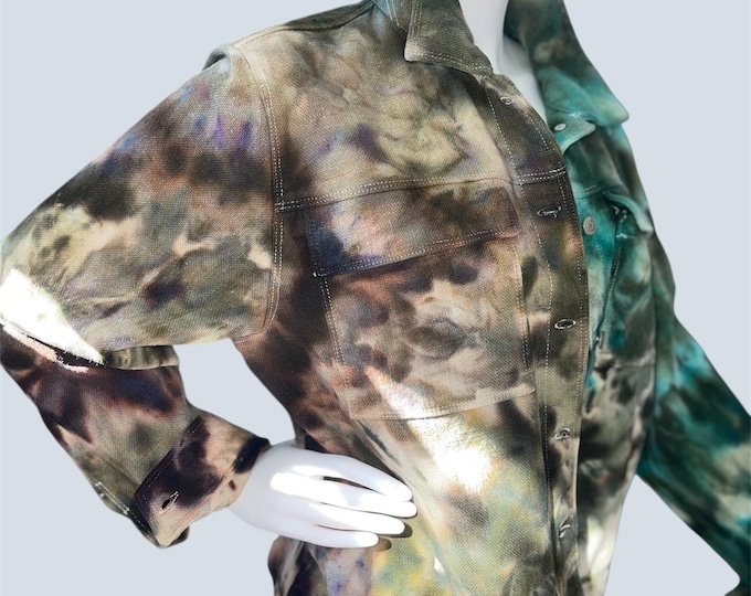 Beautifully Ice Dyed Jones NY Linen Jacket in Sage and Moss Green Watercolor