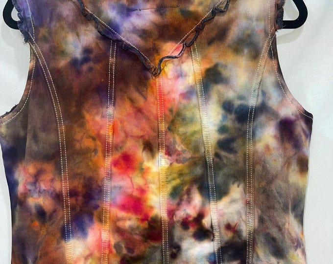 Vintage Retro Boho Hand Dyed Vest Very Unique One of a Kind Piece