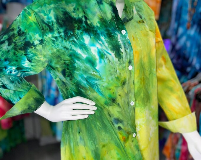 Tropical Breezes 100% Cotton Blouse Beach Cover Up Hand Dyed