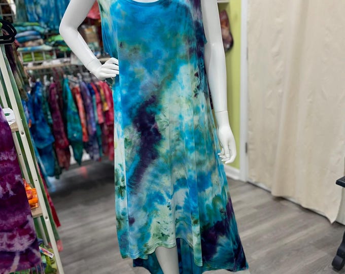 100% Cotton Scoop Neck Hi Lo Fun Summer Dress- BlueBerry