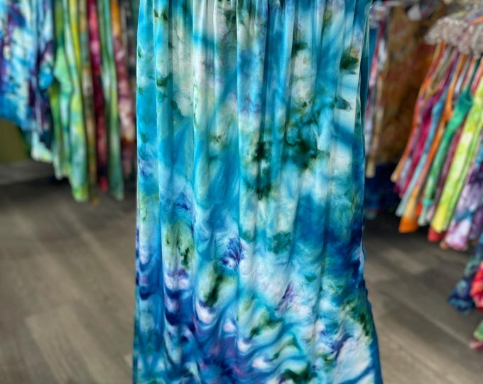 Hand-Dyed Rayon Maxi Skirt: Caribbean Sea Tie Dye, Long Boho Style