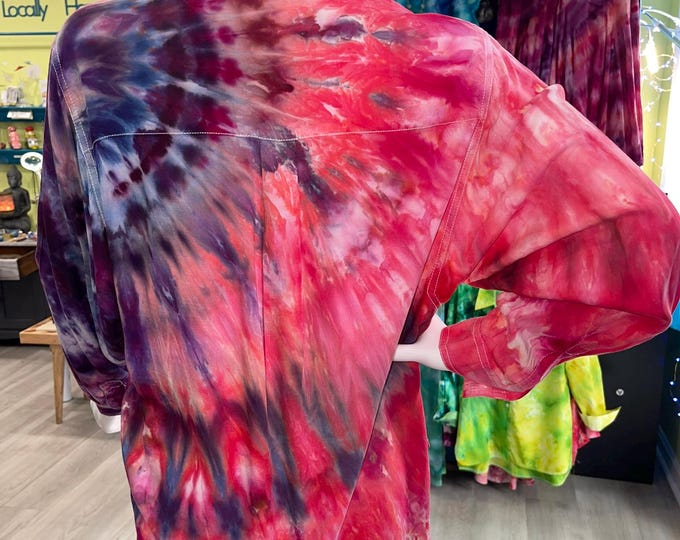 Ice Dyed Rayon Long Sleeve Blouse- True One Of A Kind Piece Of Art Small