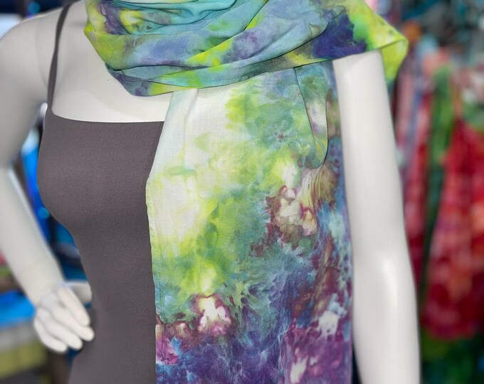 Hand Dyed Bamboo Rayon Scarf Tie Dye Ice Dye Scarves