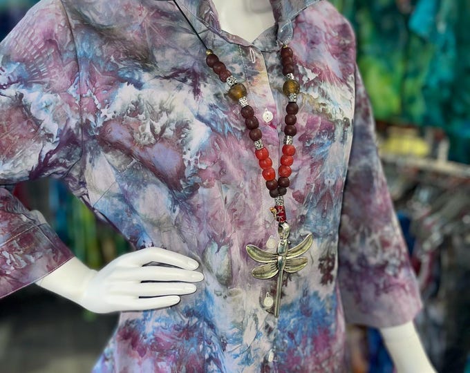 Pretty Cotton Stretch Blouse Hand Dyed in Purple Tones