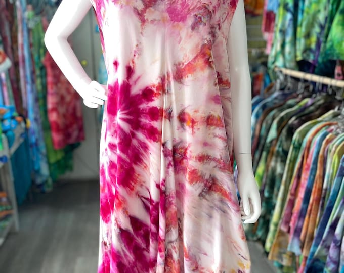 Hand Dyed Raspberry Tie Dye Plus Size Summer Tank Dress