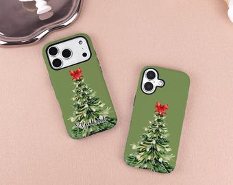 Funda navideña para iPhone 16, 15, 14, 13, 12, 11 Pro Max, X, XS, XR, SE Plus. Funda personalizada con nombre. Regalo ideal para él o ella.