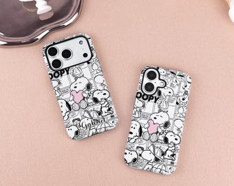 Cute Snoopy Comics Phone Case for iPhone 16 15 14 13 12 11 Pro Max, iPhone X XS XR SE Plus Cover Custom Name Case, Gift for Her/Him