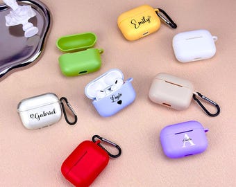 Custom Name Solid Color Silicone AirPod Case for AirPods 1/2/3/4 Gen AirPods Pro 1/2/3, Personalized Name Airpod Case Cover, Christmas Gift