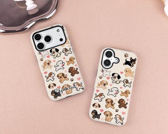 Funda para iPhone con diseño de perrito pixelado, compatible con iPhone 16, 15, 14, 13, 12 y 11 Pro Max. Funda personalizada con nombre para iPhone X, XS, XR y SE Plus. Ideal como regalo para él o ella.