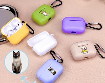 Personalized Pet Drawings AirPods Case, Custom Solid Color Silicone AirPod Case for AirPods 1/2/3/4 Gen AirPods Pro 1/2/3,  Bridesmaid Gift