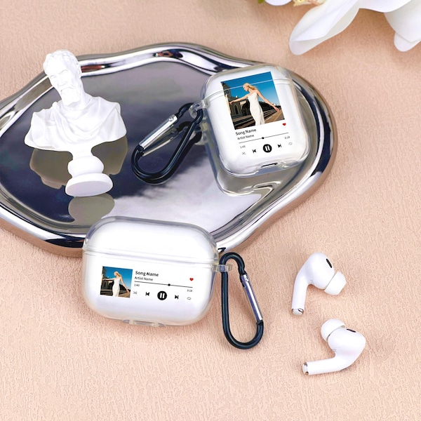 Custom Music Plaque AirPods Case, Album Cover for AirPods 1/2/3/4 Gen AirPods Pro 1/2/3, Personalized Photo Song Plaque Clear AirPods Cover