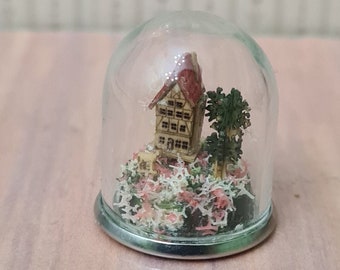 Dollhouse Miniature House in Glass Dome, 1/12 scale
