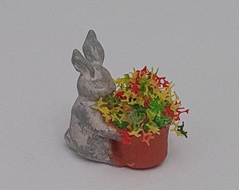 Dollhouse Miniature Rabbit Planter, 1/12 scale