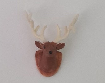 Dollhouse Stag Head Wall Mount Rustic Hunting Den, 1/48 scale