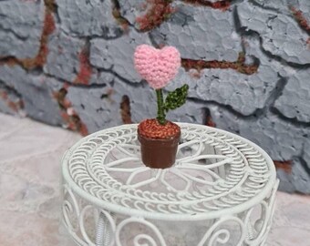 Dollhouse Miniature Crochet Heart in the Pot