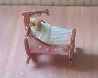 Dollhouse Vintage Cradle with baby, scale 1/48