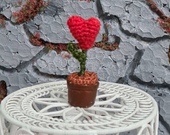 Dollhouse Miniature Crochet Heart in the Pot