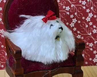 Dollhouse Maltese Dog, 1/12 scale