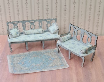 Dollhouse Georgian Chairs and carpet, quarter scale