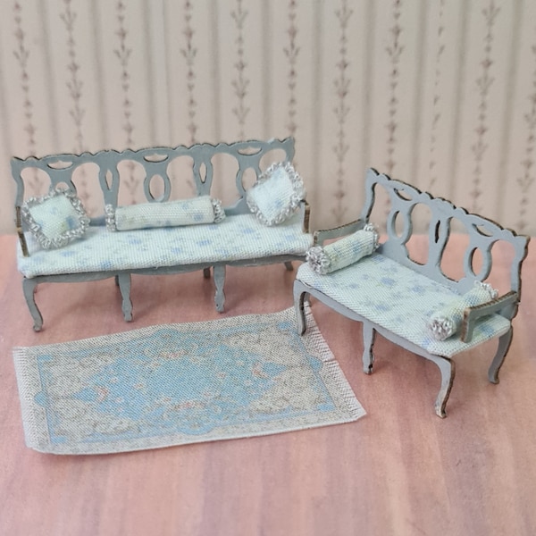 Dollhouse Georgian Chairs and carpet, quarter scale