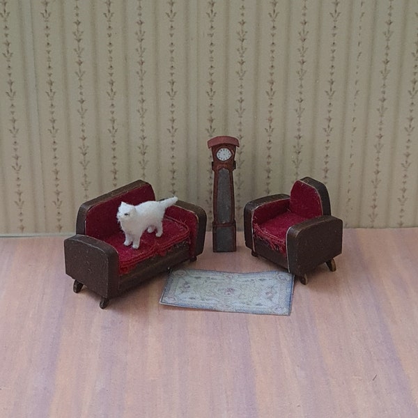 Dollhouse French Canape Settee, Chairs and carpet, quarter scale