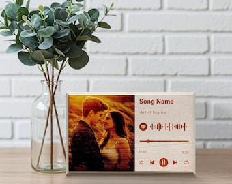 Personalized Album Cover Wooden Photo Frame, Custom Song Anniversary Gift