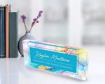 Personalized Clear Acrylic Desk Name Plate - Office Name Sign
