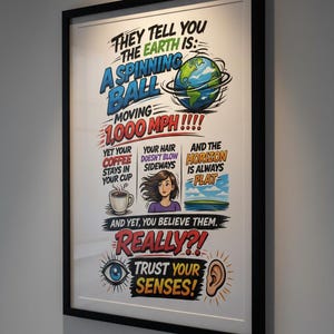 Flat Earth Comic Art Print | Question Everything Wall Art (Digital Download)
