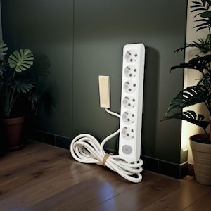 Ultra Slim White Extension Cord: 6 Outlet Power Strip, 1.5m Cable