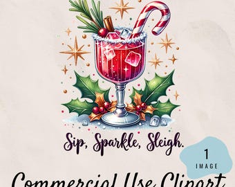 Christmas Cocktail Clipart: Watercolor Holiday Drinks (Digital Download PNG File)