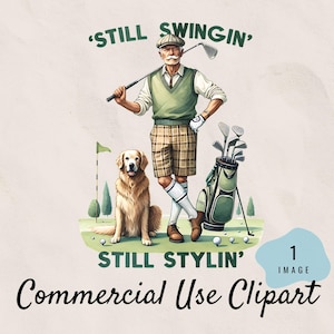 Old Man Golf PNG, Funny Grandpa Clipart, Whimsical Elderly Graphics, Sublimation Art for Digital Downloads