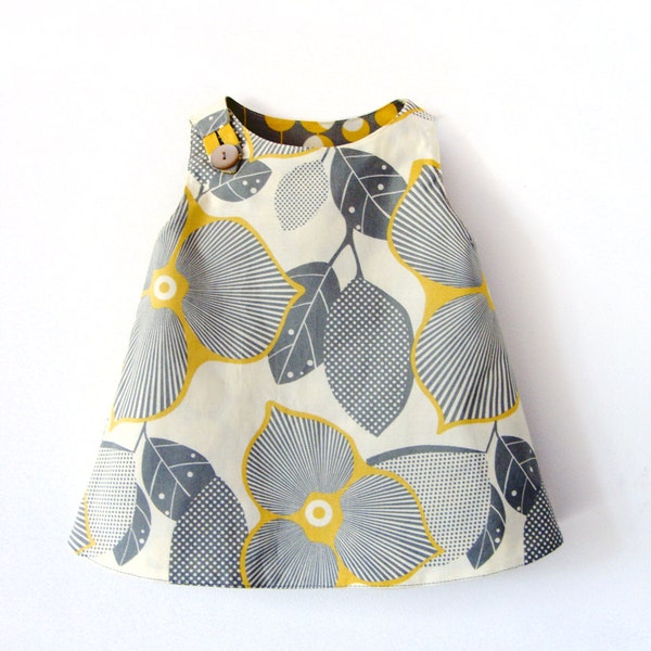 Grey and yellow reversible retro girl dress