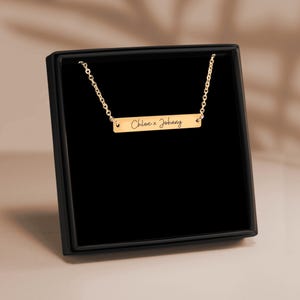 Personalised Name Tag Horizontal Bar Necklace - Custom Engraved Gift for her