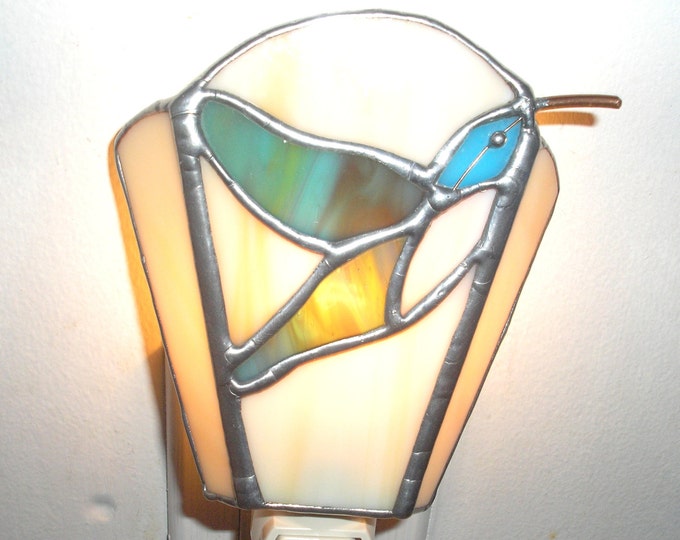 LT Stained Glass Hummingbird Night Light Lamp Mixed Green Etsy