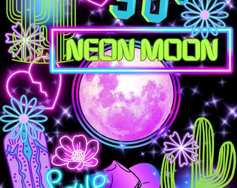 Neon Moon PNG: Retro Western Sublimation Design (Digital Download)