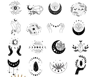 Witchy Boho SVG PNG Bundle: Mystical Line Art, Magic Symbols (Digital Downloads for Cricut)