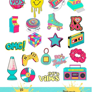 90s Retro Graphics Bundle: Y2K Clipart, Cricut Cut Files (Digital Download)