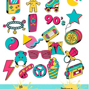 90s Retro Clipart Bundle: Y2K Graphics, Nostalgic Stickers (Digital Download)