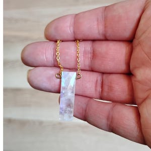 Rainbow Moonstone Bar Pendant Necklace: 14k Gold Filled or Sterling Silver
