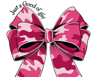 Pink Camo Coquette Bow PNG: Southern Girl Sublimation Design