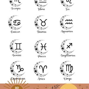 星座 SVG PNG バンドル: 占星術クリップアート、天体線画 (デジタルダウンロード)