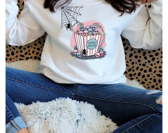 Spooky Popcorn PNG | Gothic Halloween Clipart Digital Download | Creepy Cute Sublimation Design for Shirts, Stickers & Crafts