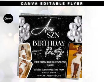 Aries Birthday Party Flyer Template (Canva)