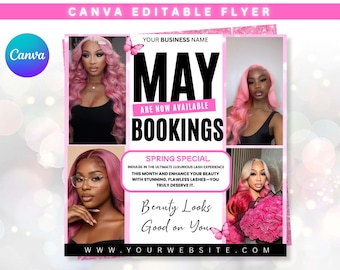 May Booking Flyer, Mothers Day Booking Flyer, May Hair, May Books Open, May Appointment Flyer, May Book Now, May Lashes Nail Braid Wig Flyer