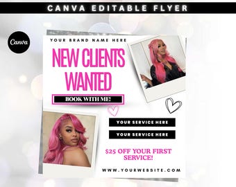 DIY Beauty Flyer Template: New Client Special, Makeup, Hair, Lashes (Canva Editable, Digital Download)